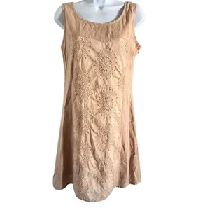 Abito donna boho cotone taglia media con ricamo occhielli foderato beige - Foto 1 di 13