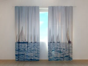 Cortina fotográfica impresa en 3D mar y veleros azul por Wellmira hecha a medida - Imagen 1 de 8
