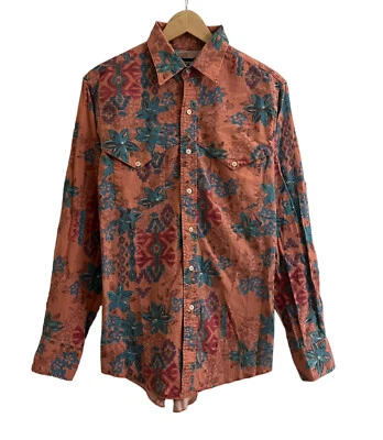 Vtg Wrangler Mens Western Shirt Floral Aztec Pockets Cowboy Cut Sz 16/34 Reg euc - Image 1 of 4