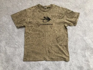 Vtg All Over Print Minnesotta Fly Fishing T Shirt Mens Sz XL Lures Fish Bass  - Picture 1 of 7
