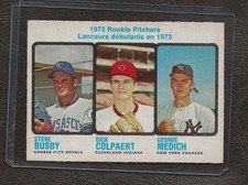 1973 OPC, O-PEE-CHEE #608 Rookie Pitchers, Busby, Colpaert, Medich, High #, EX!