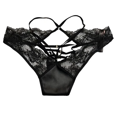 NUEVO CON ETIQUETAS VICTORIA'S SECRET Braguita Brasileña Sin Mangas Talla S-M-L-XL Negro Encaje Imitación Cuero Foto 1 de 4