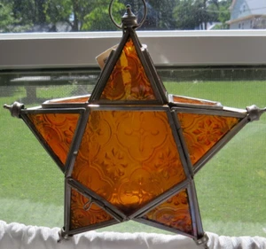 Vintage Star Tea Light Lantern 1990s Orange Amber 7" - Picture 1 of 10