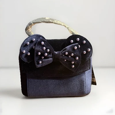 Loungefly Disney Minnie Mouse Navy Velvet Pearl Ears Crossbody New - Image 1 of 4