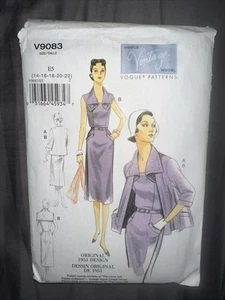 Vogue 9083 V9083 Vintage Reissue Original 1951 Dress Jacket Coat & Belt FF 14-22 - Picture 1 of 10