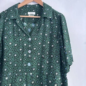 Toast Dotty Green Crepe Shirt Midi Dress Size 14 Excellent Condition Pockets - Picture 1 of 8