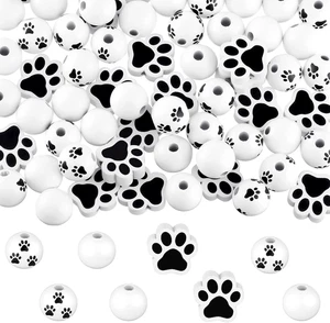 120 Pieces Cow Wooden Beads Dog Paw Footprint Bead Puppy Wood Cute Spacer Beads - Picture 1 of 7