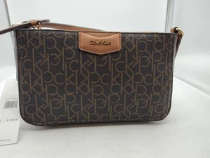 Calvin Klein-Signature CK Logo-Dark Brown/Tan  Crossbody Bag-Purse-NEW WITH TAGS - Picture 1 of 9