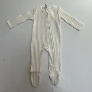 Kate Quinn White wide Ribbed Long Sleeve Zipper Footie Size Newborn Cotton NB - Picture 1 of 8