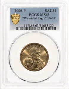 2000-P SAC$1 PCGS MS63 Wounded Eagle FS-901 Sacagawea Dollar Speared Variety - Picture 1 of 3
