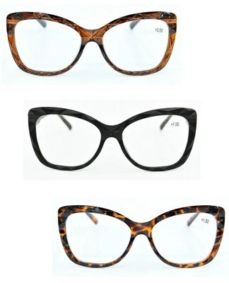 FADS & FASHIONS LIMITED Katzenauge übergroße modische Lesebrille Frau Federscharniere 3 Farben DX71
