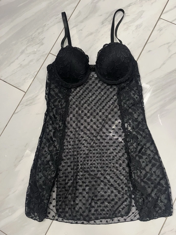 Lencería Babydoll Rampage para mujer M Heart Dot negra - Sujetador vintage UW Y2KV Foto 1 de 4