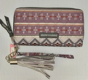 Simply Southern Quilted Wristlet Aztec Wallet Charger Cable Tassel Keychain NEW - Picture 1 of 8