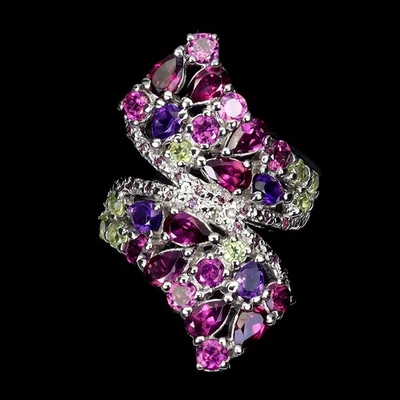 Anillo de plata de ley 925 pera rodolita granate amatista peridoto joyería talla 7,5 Foto 1 de 4