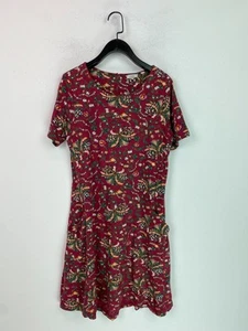 Fatface Red Floral Fit Flare Dress Short Sleeve Stretch Pockets Casual UK 10 - Picture 1 of 13