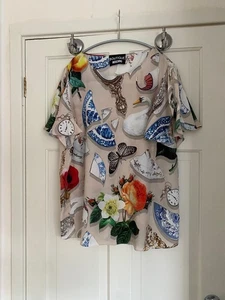 MOSCHINO BOUTIQUE SHORT SLEEVED TYPICAL PATTERN SILK TOP UK 16 WORN ONCE - Picture 1 of 3