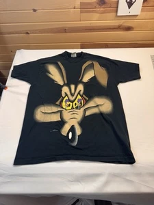 Vintage 90’s Looney Tunes Freeze Black T-Shirt Coyote Roadrunner AOP • Size XL - Bild 1 von 7