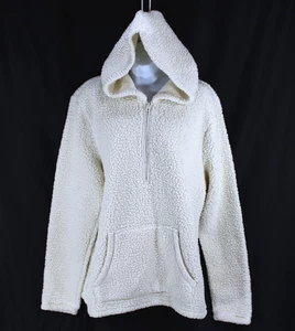 Cuddl Duds Hoodie Womens M Ivory Sherpa Pullover 1/4 Zip Hooded Jacket Soft Cozy - Picture 1 of 4
