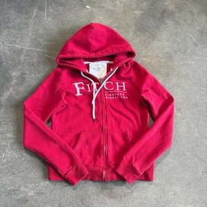 Abercrombie & Fitch Hoodie Sweatshirt Size M Red Spell Out Sweater Jacket Fleece - Picture 1 of 9
