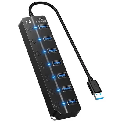 Hub USB 3.0 Ciabatta Multi Presa USB 7 Porte Sdoppiatore USB con Singoli - Immagine 1 di 4