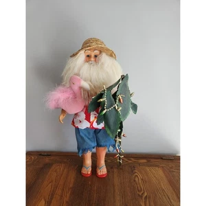 WEIHNACHTSMANN MIT BARTSTÄNDER 18" HAWAIIANISCHE STRANDFIGUR FLAMINGO UND STOCK - Bild 1 von 4
