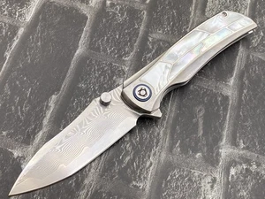 SixLeaf SL-87-RWL34+VG10-Sand Folding Knife Titanium/ Shell Handle Camping Knife - Picture 1 of 11