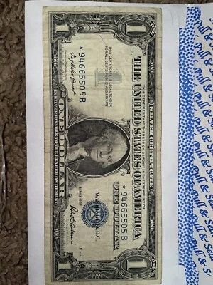 1957 STAR NOTE One Dollar Blue Seal Note Silver Certificate Old US Bill $1 Money - Image 1 of 2