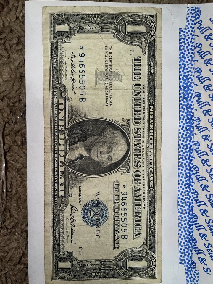 1957 STAR NOTE One Dollar Blue Seal Note Silver Certificate Old US Bill $1 Money - Image 1 of 2