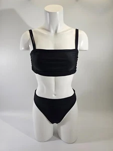 MDS Women's 4 Nasty Gal Black 2 Piece Ruched Bikini Top & Bottoms Swim Set EUC - Picture 1 of 5