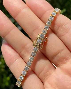 Brazalete de eslabones de tenis de diamantes naturales de corte redondo de 5,00 quilates de oro amarillo macizo de 14 quilates - Imagen 1 de 5