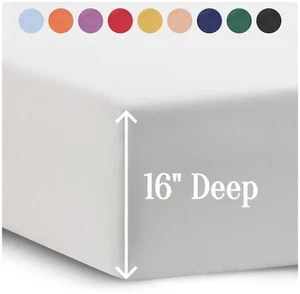 16" Deep Fitted Sheet Elastic Corners Mattress Bed Sheets Twin Full Queen King - Picture 1 of 43
