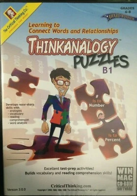 Rompecabezas Thinkanalogy, B1, CD-ROM, grados 6-8 Windows/MAC, Critical Thinking Co. Foto 1 de 3