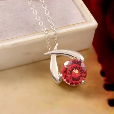 A+ Naturale Padparadscha Zaffiro 925 Pendente Argento Anniversario Natale Regali - Immagine 1 di 4