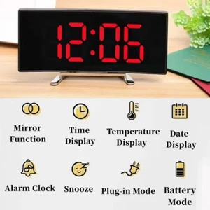 Mirror Digital Alarm Clock Temperature Date 2 Levels of Brightness Adjustment Sn - Picture 1 of 12