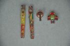 4 Pc Vintage Different Shapes & Size Litho Print Whistle Tin Toys , Japan
