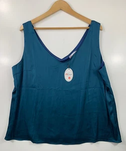 Aoulaydo Women's Shirt 3XL Solid Green Satin Sleeveless Tank Top Lined NWT - Picture 1 of 6