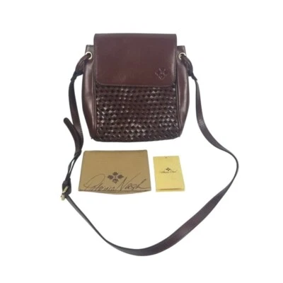 Nuevo sin etiquetas Patricia Nash Marisa Solapa Tejido Frontal Cuero Bandolera Británico Tostado Cartera Foto 1 de 4