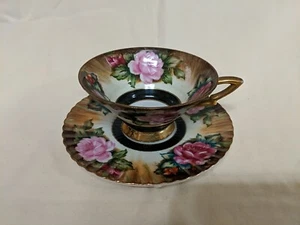 Lefton(?) Taza de té y platillo con patas de rosas pintados a mano - Imagen 1 de 5