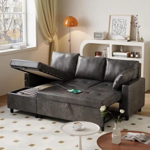 3-Seater Corner Sofa Bed, L-Shaped with Pull-Out Sleeper, Storage, Cup Holders - Picture 1 of 8