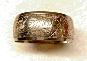 Vintage Etched Floral Flower Design Wide Silver Tone Bracelet Bangle - Picture 1 of 4