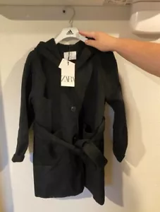Zara Girls Wool Blend Hooded Coat Black Size 10 - Picture 1 of 3