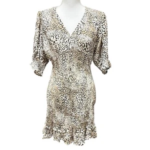Faithfull The Brand Margherita Signe Animal Print Smocked Mini Dress Medium NWT - Picture 1 of 17