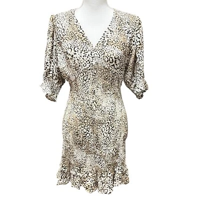 Faithfull The Brand Margherita Signe Animal Print Smocked Mini Dress Medium NWT - image 1 of 4