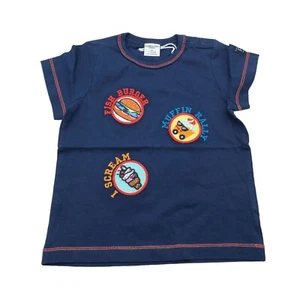 Polarn O. Pyret Kids Organic Cotton T-Shirt Navy Embroidered Foods 1.5M-2Y - Picture 1 of 6