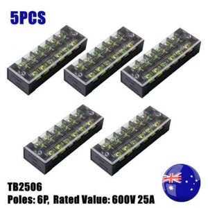 5PCS 600V 25Amp Dual Row 6-Position Screw Terminals Block Strip Wire Connectors - Picture 1 of 7