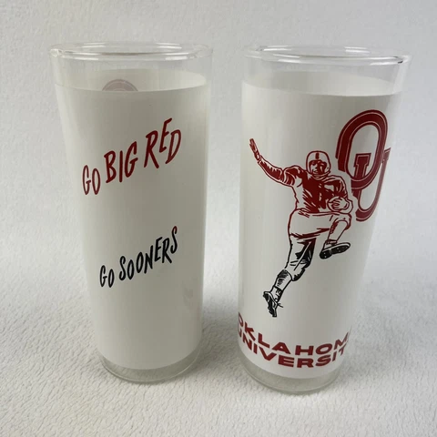 Vintage Oklahoma Sooners Football Cocktail Tumbler Glass Set of 2 Glasses Cover