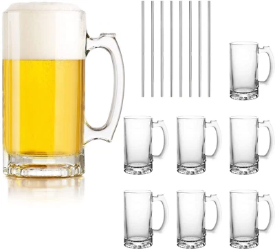 Juego de tazas de cerveza QAPPDA, tazas de vidrio con mango 16 oz, vasos de cerveza grandes para congelador, Foto 1 de 4