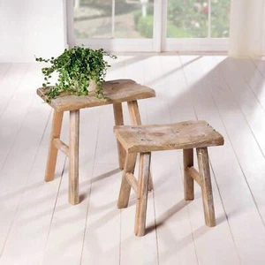 Hocker Rustikal 2 x Sitzhocker Beistelltisch Blumenbank Holz Schemel Vintage - Bild 1 von 8