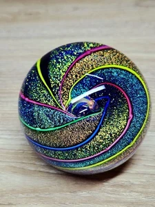 GES 08 Beautiful Colorful Glass Ball Paperweight dichroic Rainbow Spiral 3" - Picture 1 of 24