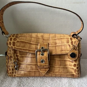 VINTAGE DOONEY & BOURKE HOBO-TASCHE AUS LEDER MIT KROKO-PRÄGUNG HELLBRAUN HANDTASCHE LOGO ANHÄNGER - Bild 1 von 17